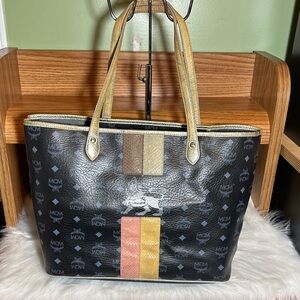 MCM Black Tote with Gold and Tan Accents